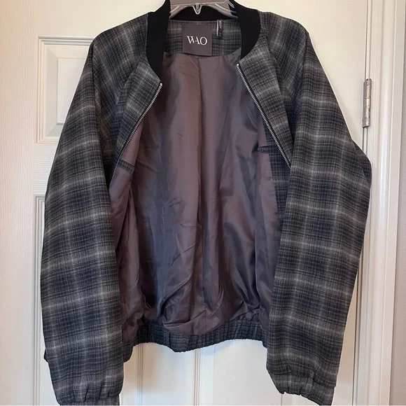 WAO Bomber Jacket Plaid Black and Gray Women's Sz Medium - Picture 8 of 16